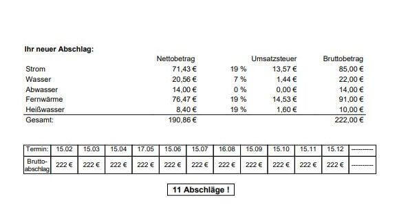 Nebenkostenabrechnung 2020 - Neue Abschläge 2021