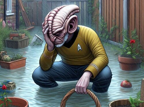 Ferengi im Garten bei Hochwasser im Mai 2023